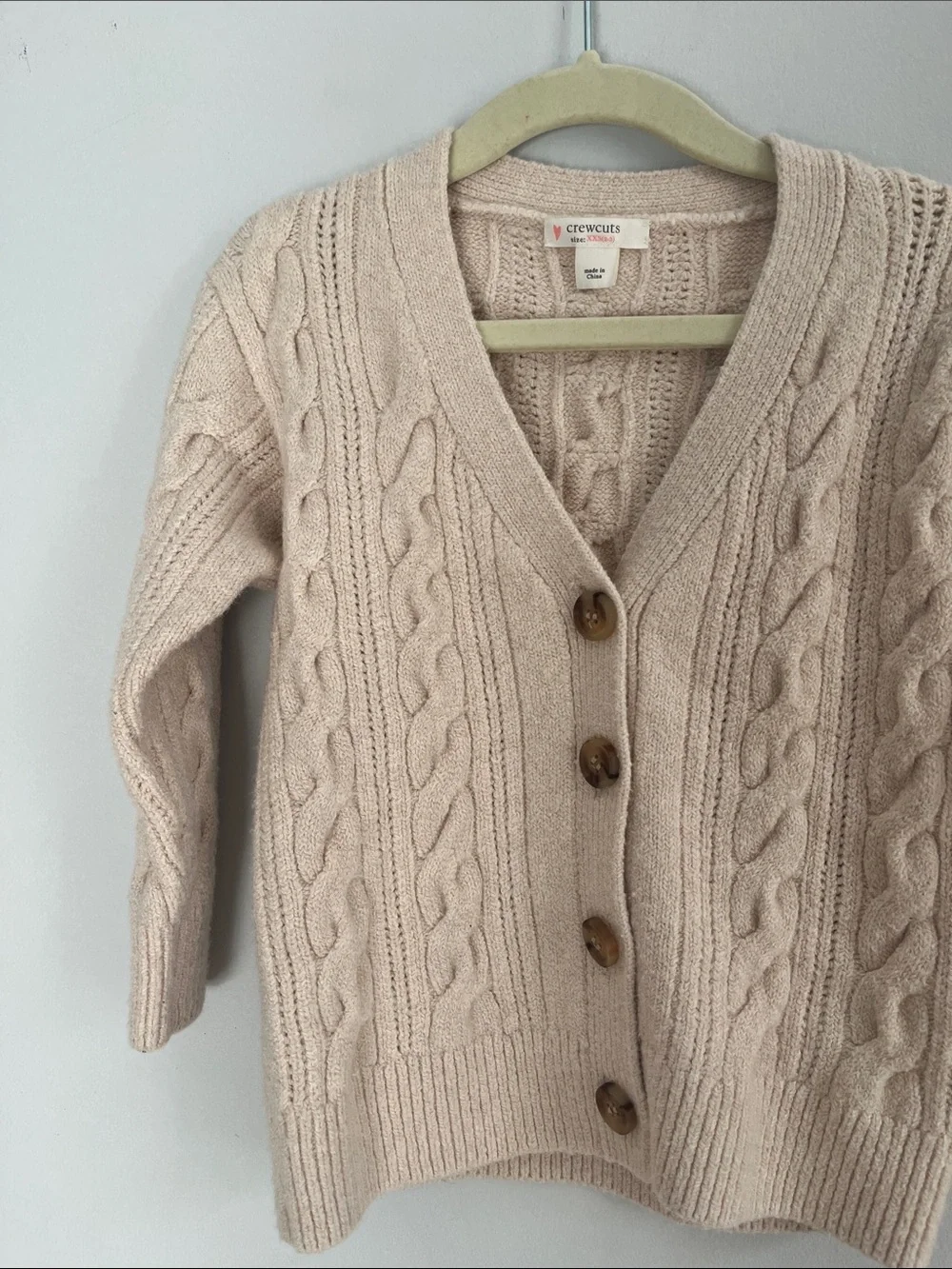 Crewcuts J.Crew Girls Beige Cable Knit Cardigan Sweater XXS 2-3T Preppy Classic